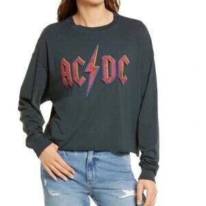 Daydreamer AC/DC Crop Graphic Sweatshirt in Vintage
Black Size Small